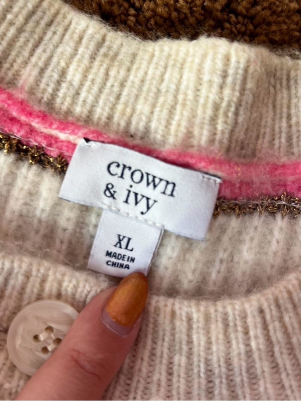 Crown & Ivy stripe shine sequin cardigan women’s size XL - Picture 5 of 8
